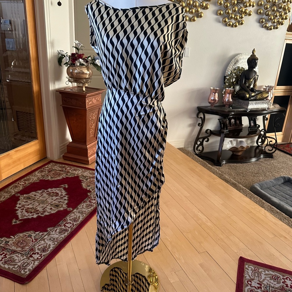 Black Asymmetrical Sheath Dress with Dolman Sleeves for Cocktail